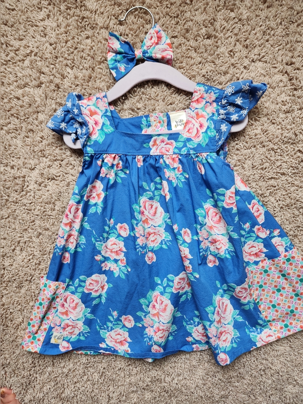 Wildflowers Blue Floral Flutter-Sleeve Tunic with Bow